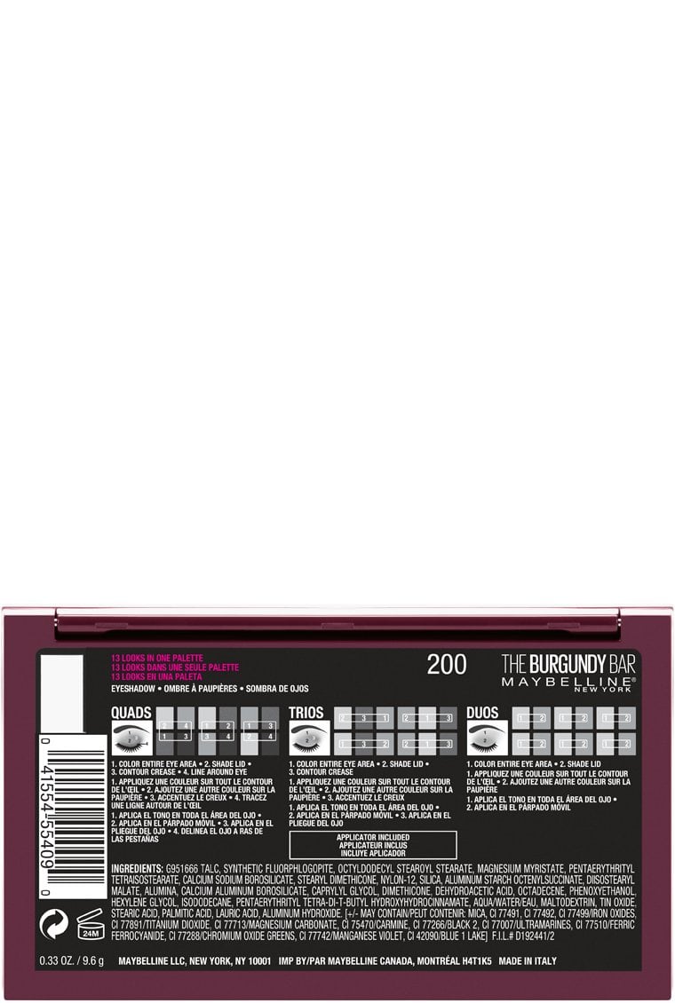 Maybelline Eyeshadow Burgundy Bar Palette 041554554090 B